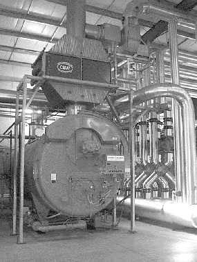 Chaudière à eau chaude pourvue d'un condenseur de gaz de combustion.