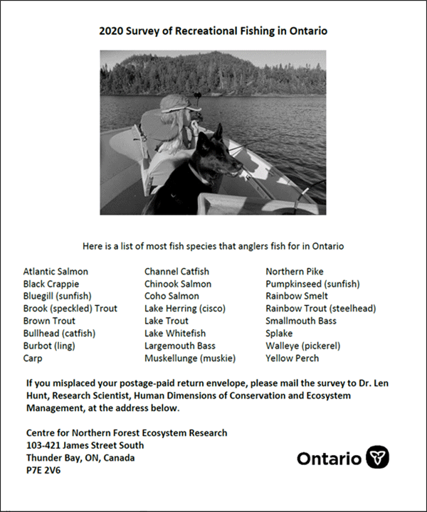 Image of first page of recreational fishing survey from 2020.