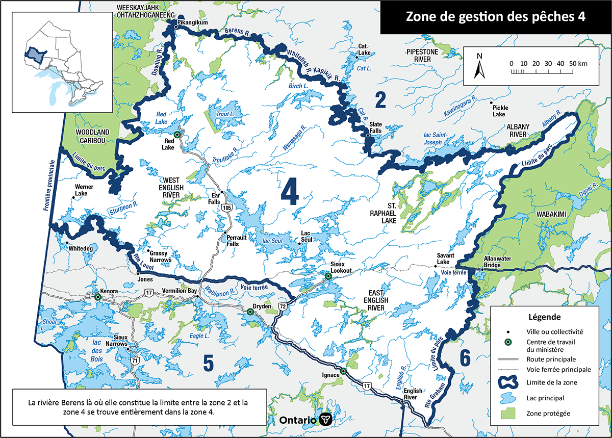 La zone 4&nbsp;est située dans le Nord-Ouest de l’Ontario et comprend les villes de Red Lake, Ear Falls, Sioux Lookout et Ignace.
