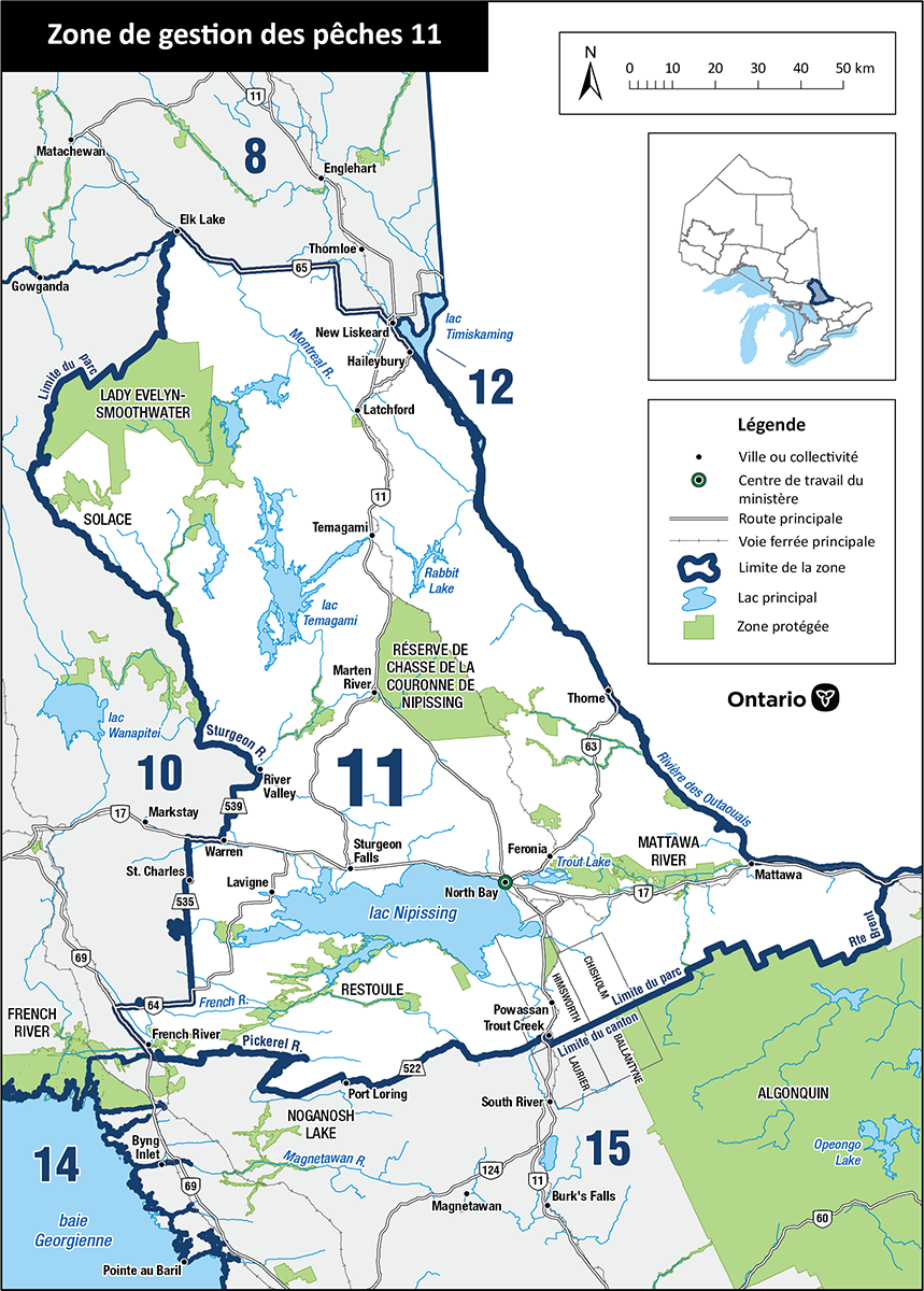 La zone 11&nbsp;est située dans le Nord-Est de l’Ontario et comprend les villes de North Bay, Temagami, Sturgeon Falls et New Liskeard.