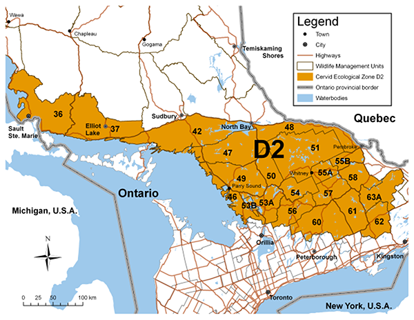 map of cervid ecological zone d2 overview