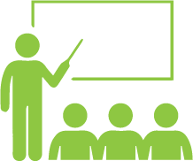 Graphic of an instructor in front of a class, symbolizing 16,549 people trained