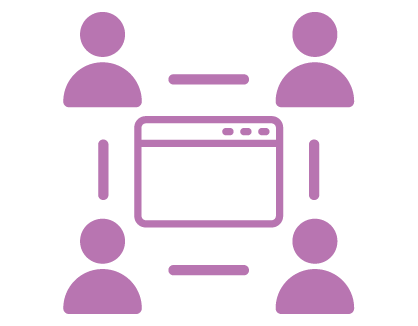 Graphic of four people connected around a computer screen symbolizing “one window for all Ontarians”