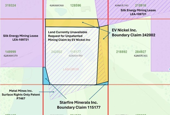 Map under Schedule A of  OC-1252/2025 - Request for Unpatented Mining Claim by EV Nickel Inc.