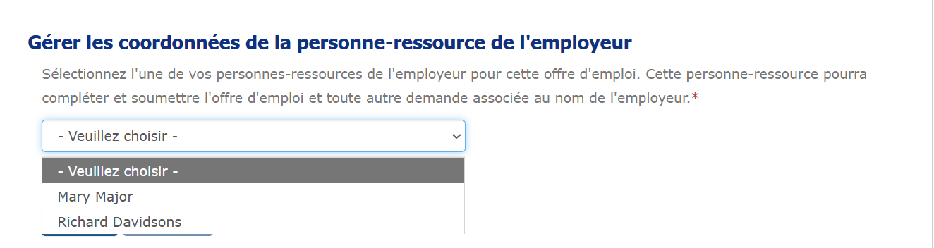 Capture d’écran montrant le menu déroulant.
