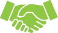 Two green hands shaking with each other.