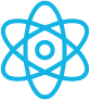 A stylized atom coloured in blue