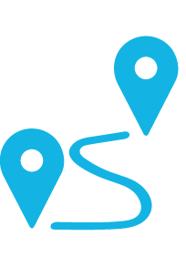 Two blue map markers connected by a line