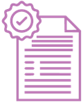 Purple outline of a page with a stamp on it.