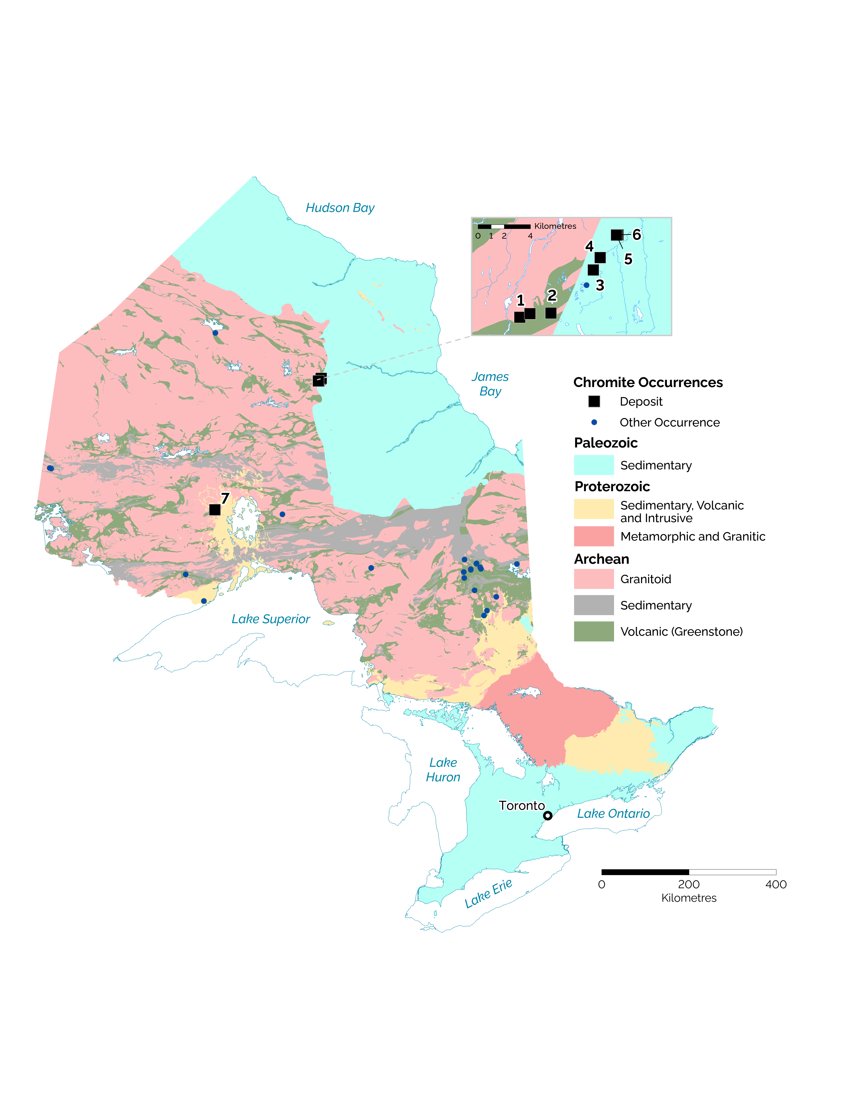 Map of chromite occurences in Ontario